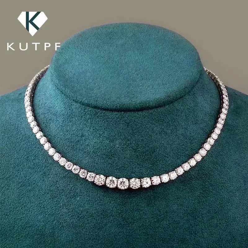 Naszyjnik tenisowy z moissanitami z certyfikatem, rozmiar gradientowy 3-5 mm, naszyjnik Riviera z diamentami, srebrny choker S925 dla kobiet