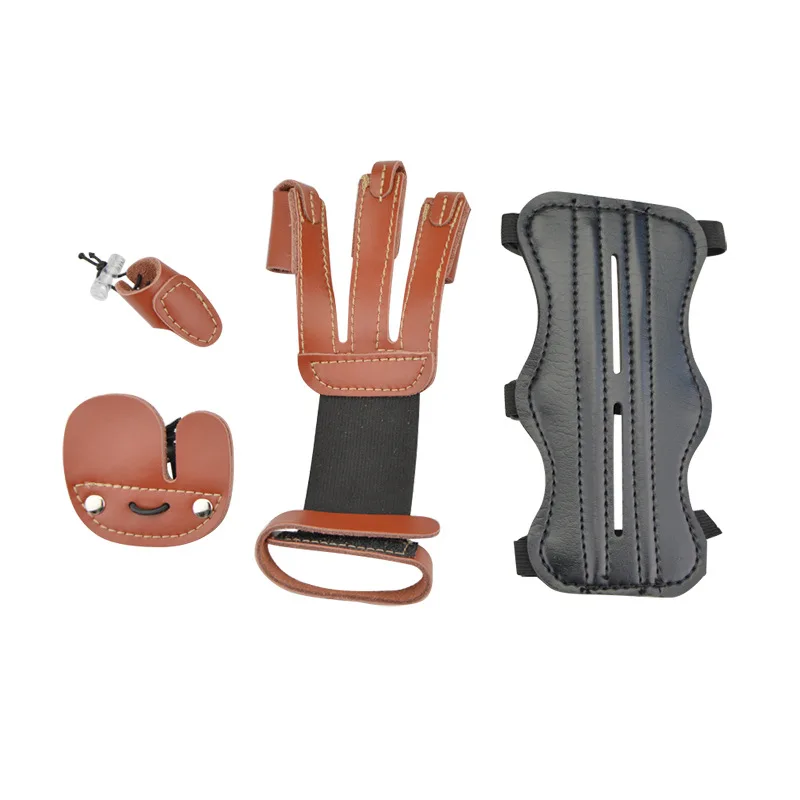 Archery Arm Guard and Finger Tab Combo Set Cowhide Leather Protective Gear Traditional Recurve Bow Shooting Universal Use Bow