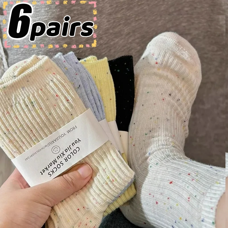 Fashion Pile Socks Autumn Winter New Middle Tube Dotted Cotton Socks Solid Vertical Stripes Simple Sweet Cute Socks for Women