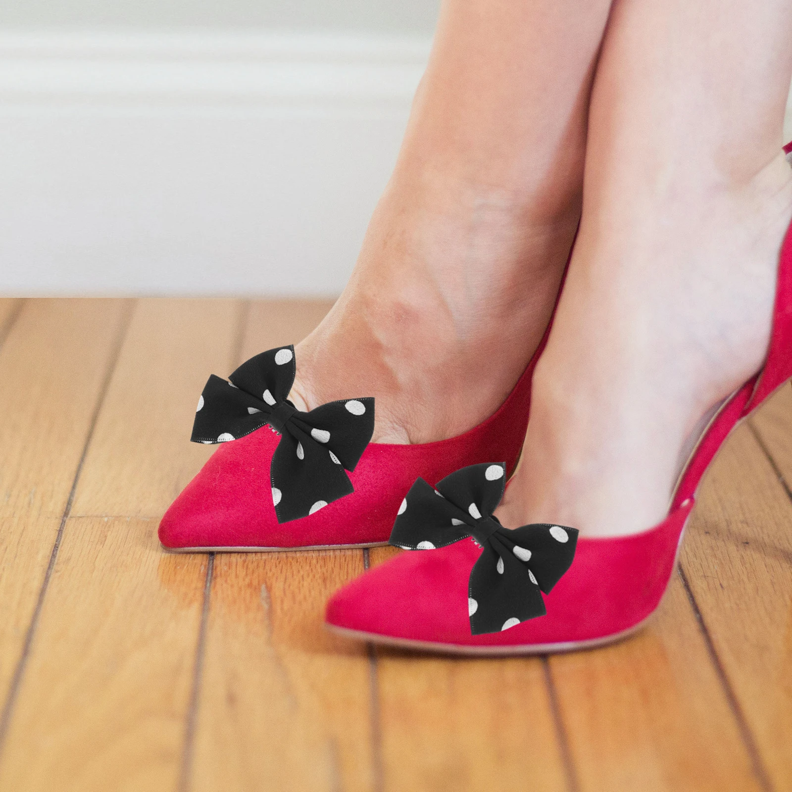 

Wedding Shoe Buckles 1 Pair Black White Dots Bow Clips Women Dress Shoes Decorative Accessories Charm Shoe Jewelry