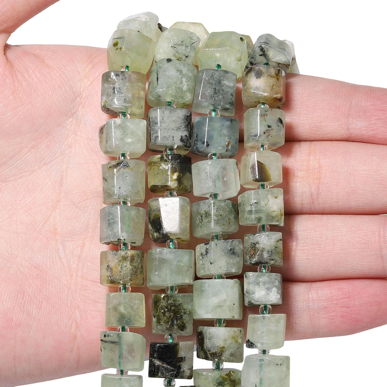 9-13mm AA+ Irregular Rondelle Natural Stone Green Prehnite Quartz Beads Column Spacer Beads for Jewelry Making Energy Bracelets