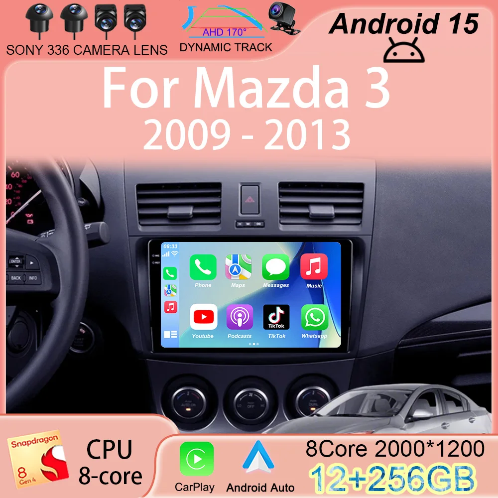 

For Mazda 3 2009-2013 Android15 Video Player Car Radio Multimedia Stereo Navigation Carplay Speakers Head Unit Audio GPS 2 Din