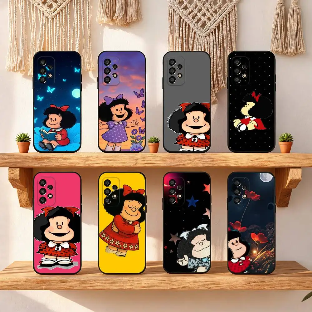 

Cute Mafaldas Girl Phone Case For Samsung Galaxy S25 S24 S23 S22 S21 S20 S10 S10E Ultra Plus FE Note 20 Ultra Black Cover