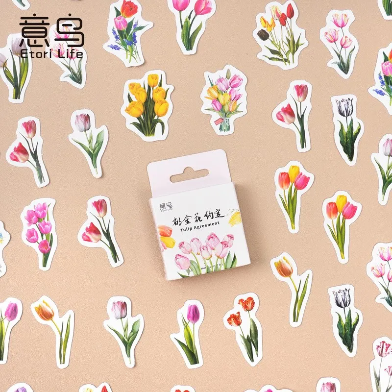 Autocollants de fleurs de tulipes, 46 pièces, stickers floraux décoratifs, décalcomanies pour scrapbooking, fournitures de journalisation