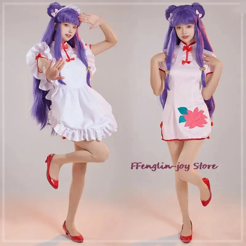 

Gameboy Shampoo Cosplay Cheongsam Suit Cos Anime Gameboy Role Shampoo Maid Dress Sexy Costume Full Set Purple Wig