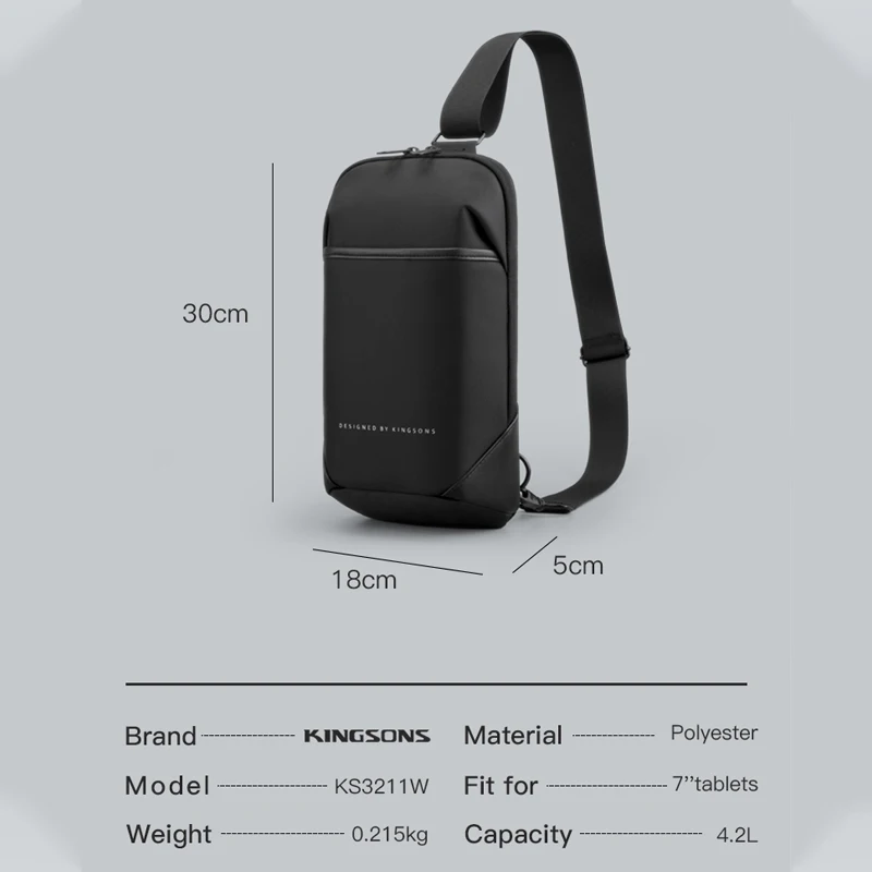 Kingsons Men Black Crossbody Bag Fashion Water and wear resistant Single  Shoulder Bag Boy Casual Anti-theft Chest Bag