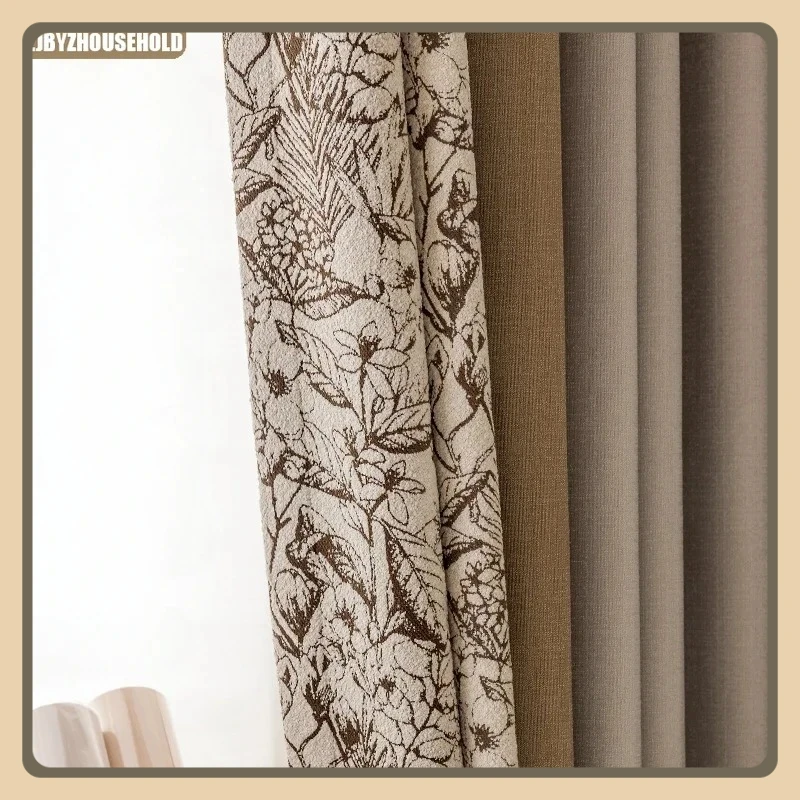 

Modern Curtains for Living Dining Room Bedroom Minimalist Chenille Blackout Color Blocking Curtains Nature Vertically Retro