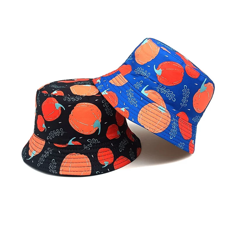 2024 Four Seasons Polyester Cartoon Pumpkin Print Bucket Hat Outdoor Travel Sun Cap For Child Boy and Girl 108