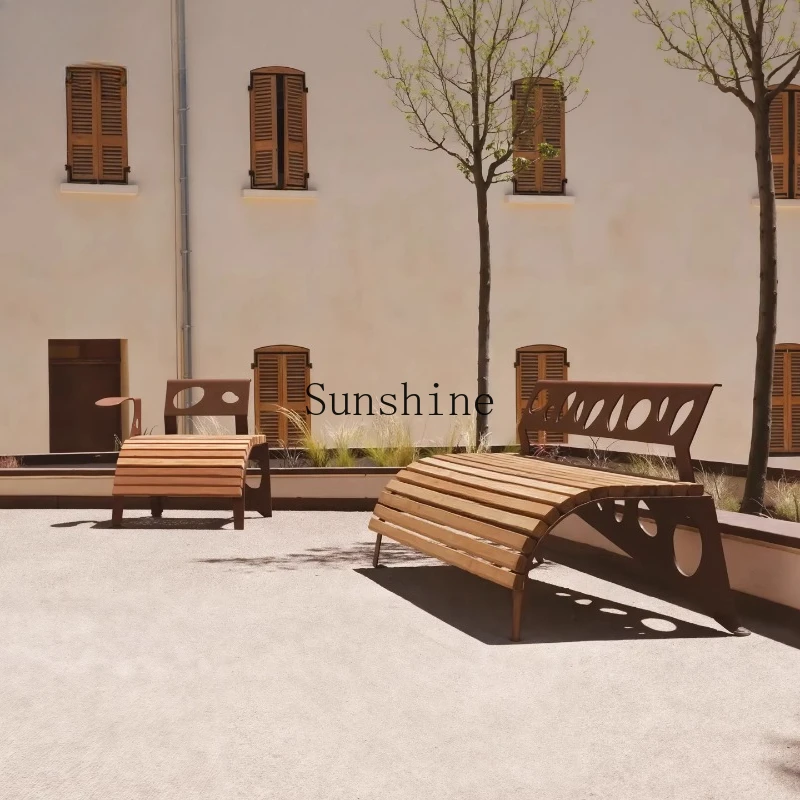 Single and double leisure chair outdoor teak sunscreen landscape garden engineering furniture