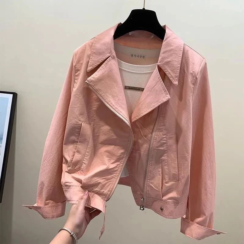 Spring Autumn New Female Versatile Solid Color Zipper Baseball Jacket Women Korean Loose Fitting Suit Collar Baseball Coat