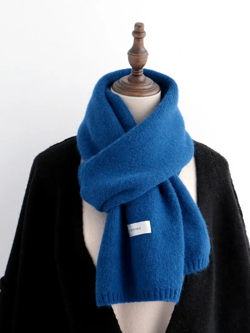 JulyPalette Solid Warm Cashmere Scarf for Women Blue Beige Neckercheif Long Knitted Scarves Female Woolen Yarn Neck Wrap Bandana