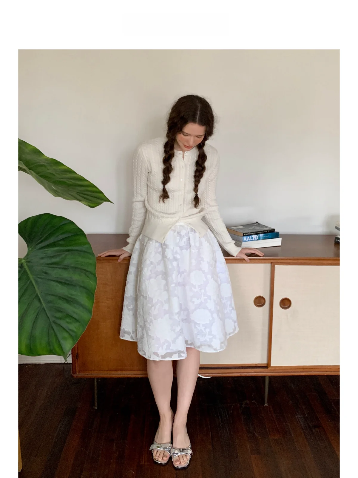 

Fullin White Embroidered Fabric High Waist Puffy f Skirt Sweet Sle ort Skirt Plant Floral Polyester Cotton Blend