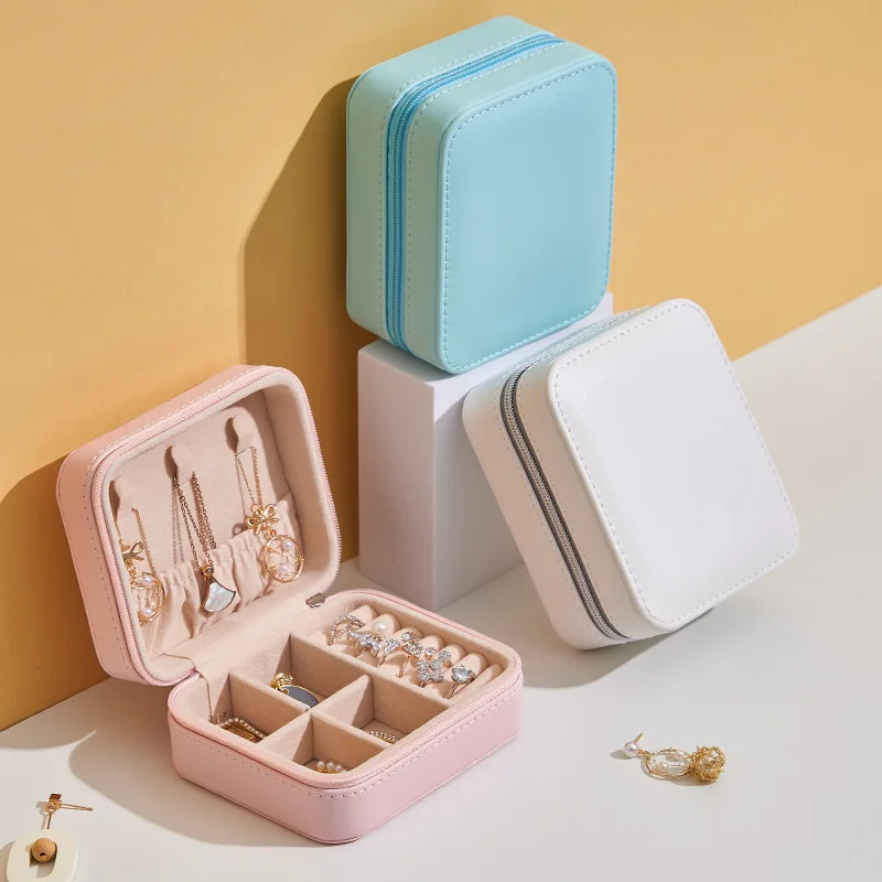 

Portable Travel Mini Rectangle Jewelry Box Leather Jewelry Ring Organizer Case Storage Box Gift for Girls Women