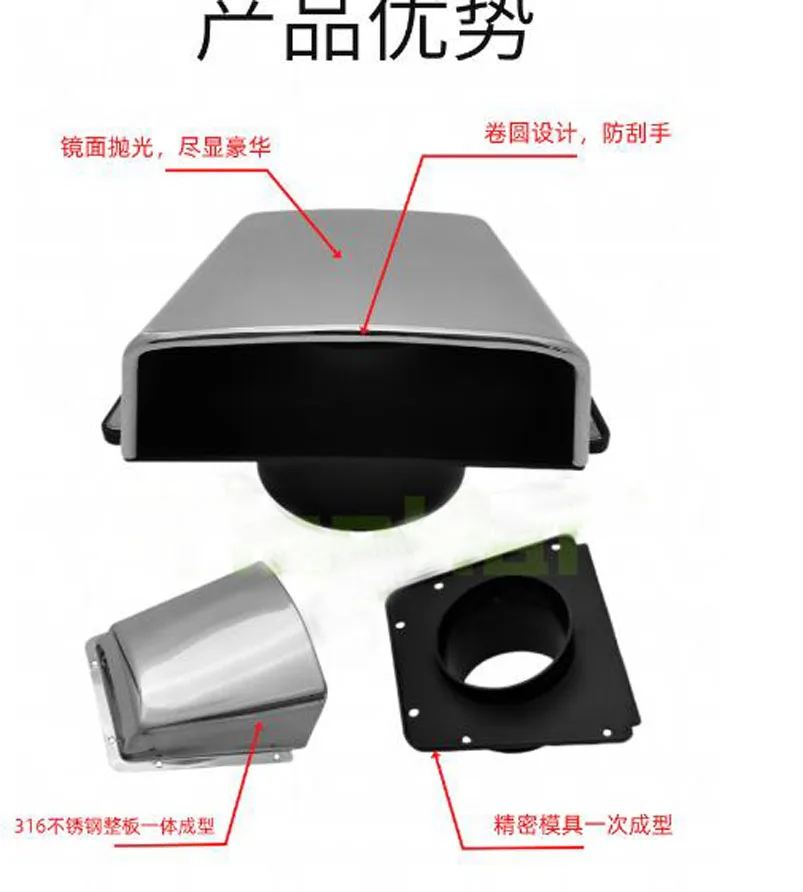 حار بيع الفولاذ المقاوم للصدأ 316 غطاء جانبي تنفيس منفذ العادم يخت الأجهزة البحرية مقاومة للتآكل ومقاومة للصدأ