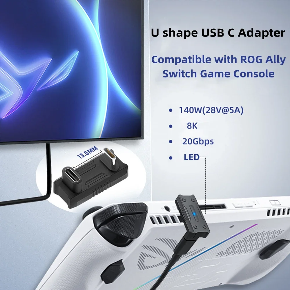 Kąt 180 stopni USB C PD 140W Adapter 20Gbps U kształt typu C złącze męskie do żeńskiego do tabletu z przełącznikiem parowym ROG Ally