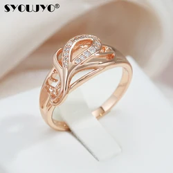 SYOUJYO Leaf Shape 585 Gold Color Rings For Women Shiny Natural Zircon Paved Luxury Design Easy Matching Vintage Fine Jewelry
