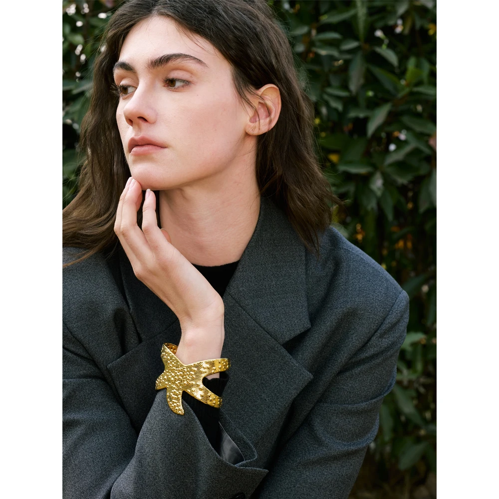 Yhpup 65mm Ocean Style Statement Starfish Cuff Wide Bracelet Bangle Metal Hammer Arrivals Stainless Steel Stylish Unique Jewelry