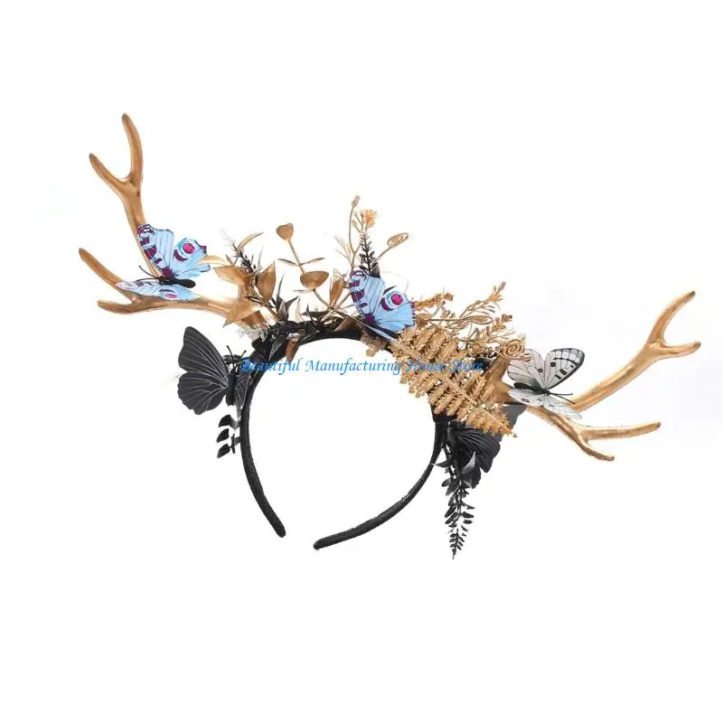 E56A Holiday Themed Deer Antlers Hair Accessory Gentle Fabric Kids Adults Item