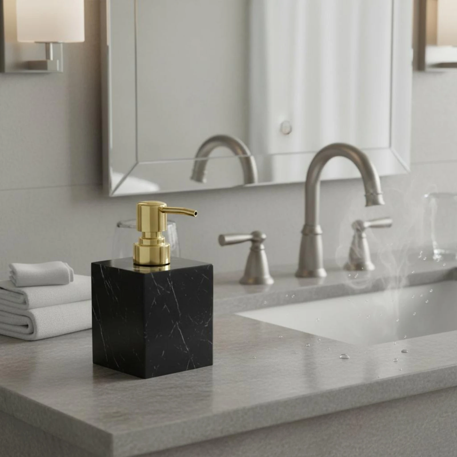 Marble Texture Dispenser Bottle Refillable Resin Soap Dispenser Resin Pump Bottle Shatter Resistant Bathroom Accessory for Hotel