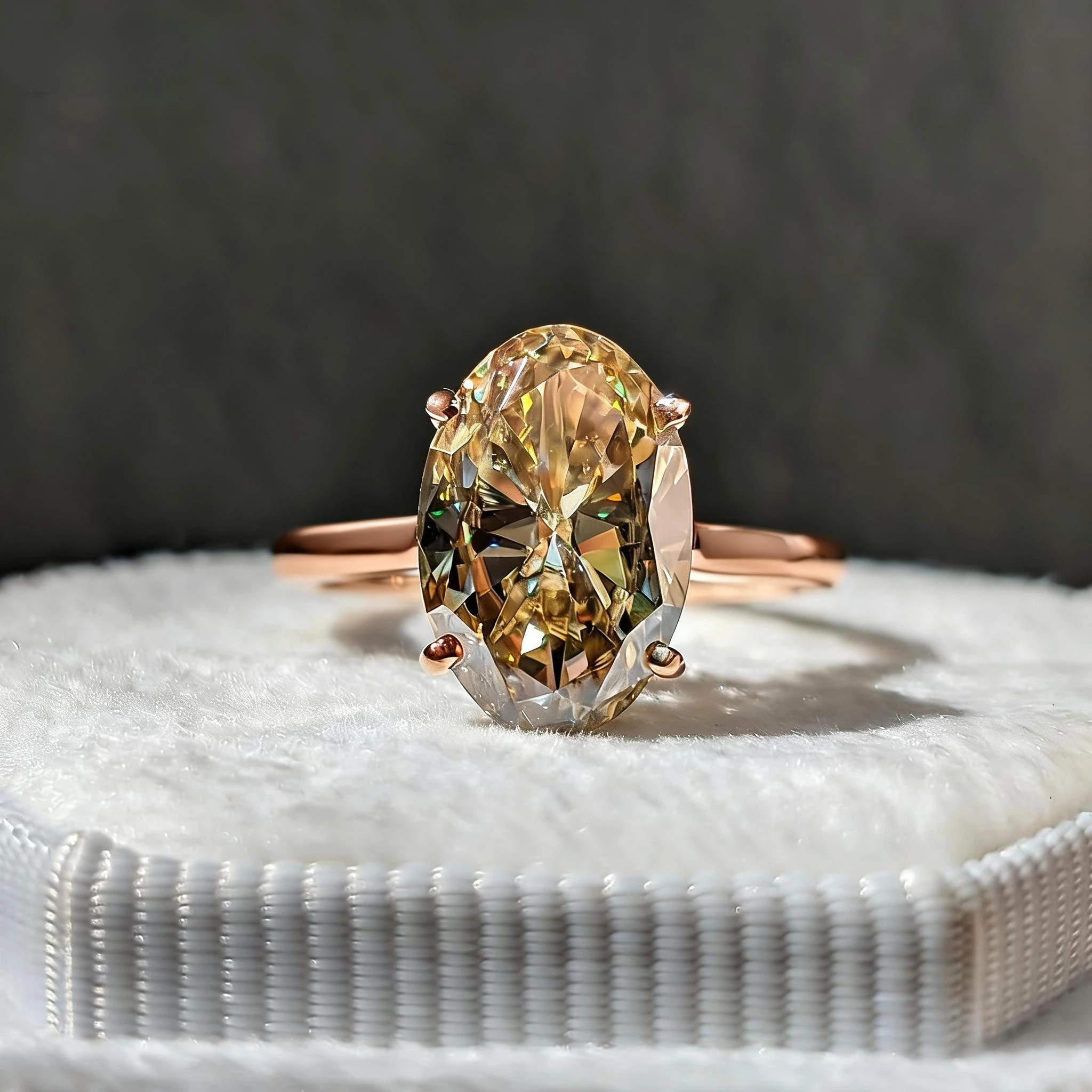 champagne Moissanite S925 Silver Rings,3ct oval Cut egg shape Moissanite Rings, Personalized, Simple,Versatile origina lcolor