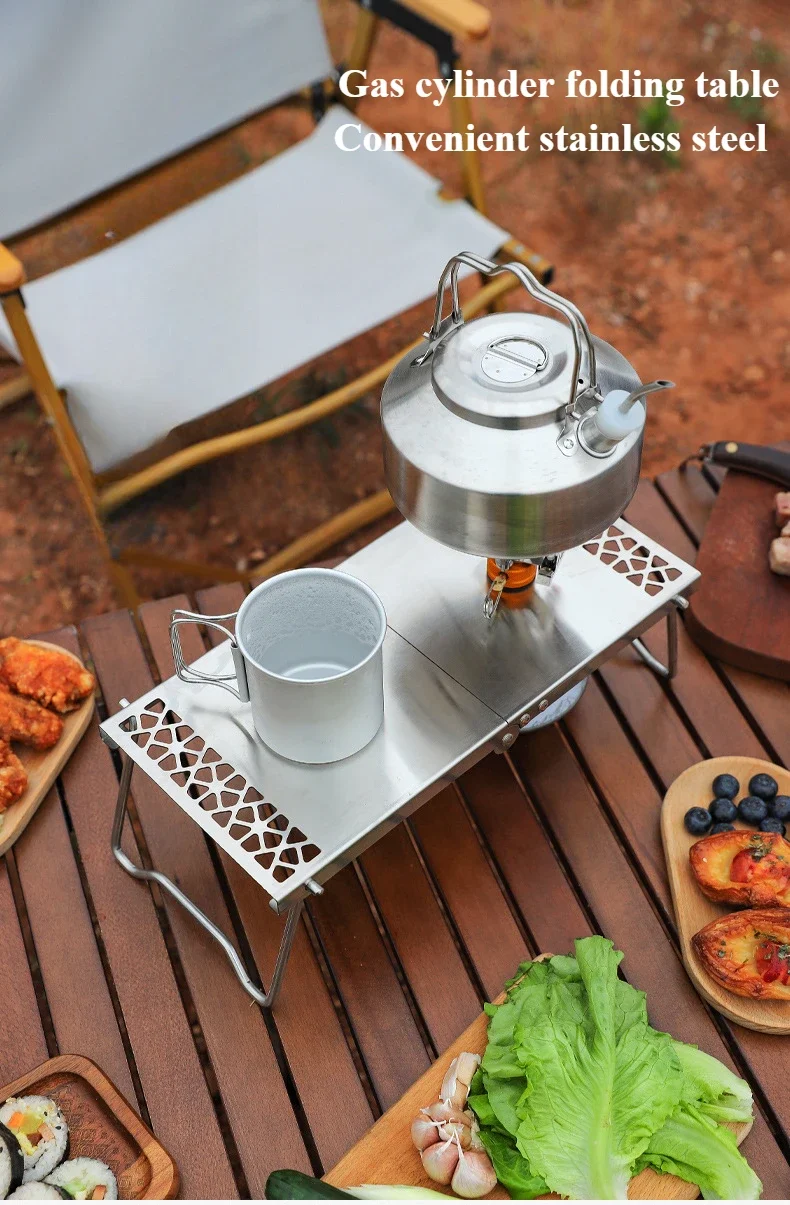 Outdoor Ofen Kopf Klapptisch Camping Zubehör Edelstahl Tragbare Tee Tisch Mehrzweck Spleißen Grill Tisch – Detail 1