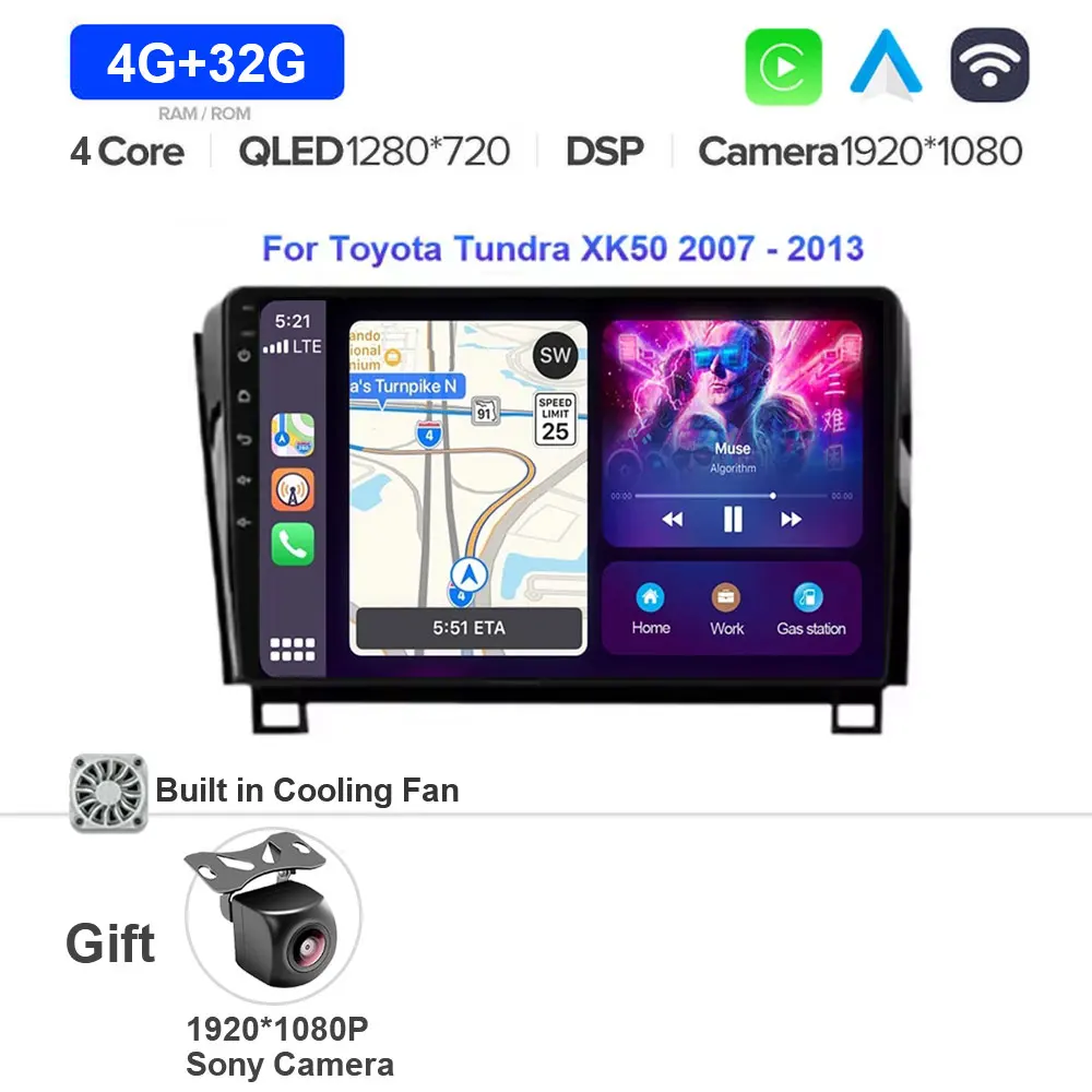 Android 15 Voor Toyota Tundra XK50 2007-2013 Sequoia XK60 2008-2017 Carplay Auto Radio Multimedia Video speler 5G WIFI
