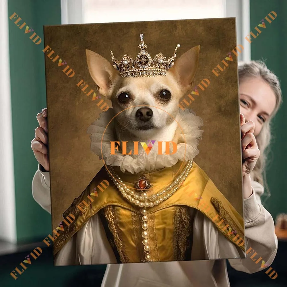 

Custom Vintage Royal King Cat Dog Portrait Poster Wall Art Canvas Painting Wall Pictures For Living Room Decor Unframed
