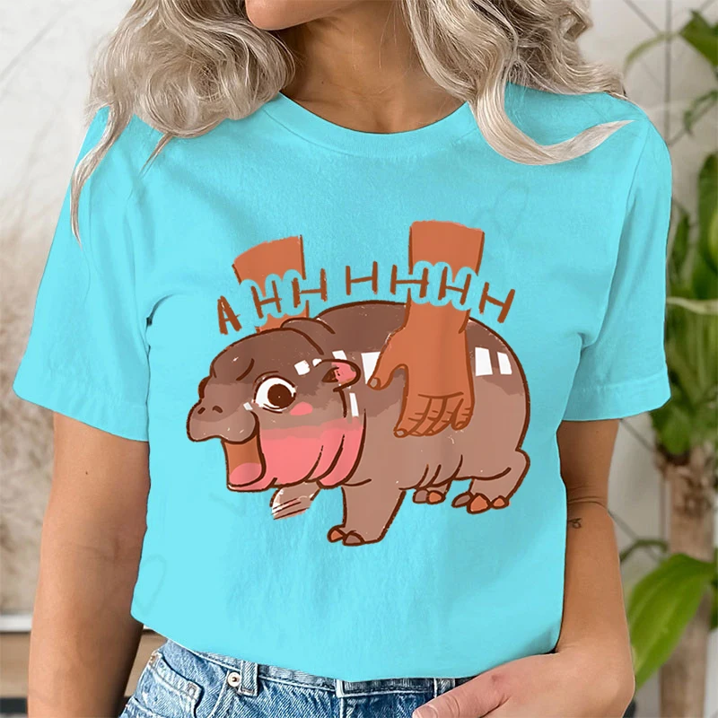 Round Neck Girls Clothing in My Moo Deng Era Moo Deng Lover T-Shirt Funny Cute Animal Shirt Gift for Hippo Lover Woman T-shirts