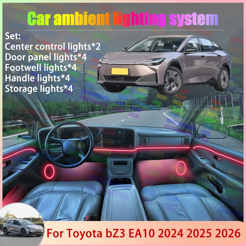 

For Toyota bZ3 EA10 2024 2025 2026 4-door sedan 2/18 in 1 Car Atmosphere Light Lamp RGB Shade Ensemble Streamer Atmosphere Set