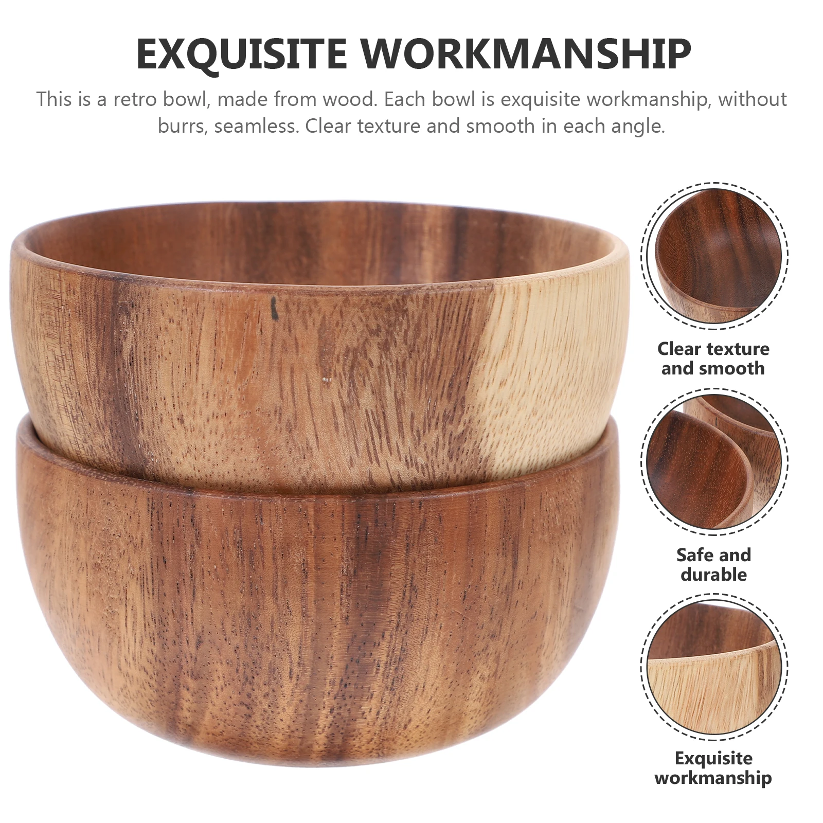 

2 Pcs Wooden Bowl Set Pasta Rice Bowls Japanese Dessert Salad Fruit Serving Cereal Snack