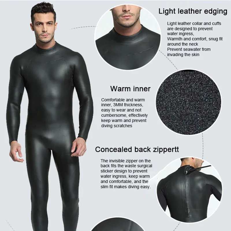 Oulylan 3MM Triathlon Wetsuit Men's Warm One-Piece Diving Suit CR+ Super Elastic Cold-proof Light Leather Diving Suit for Women