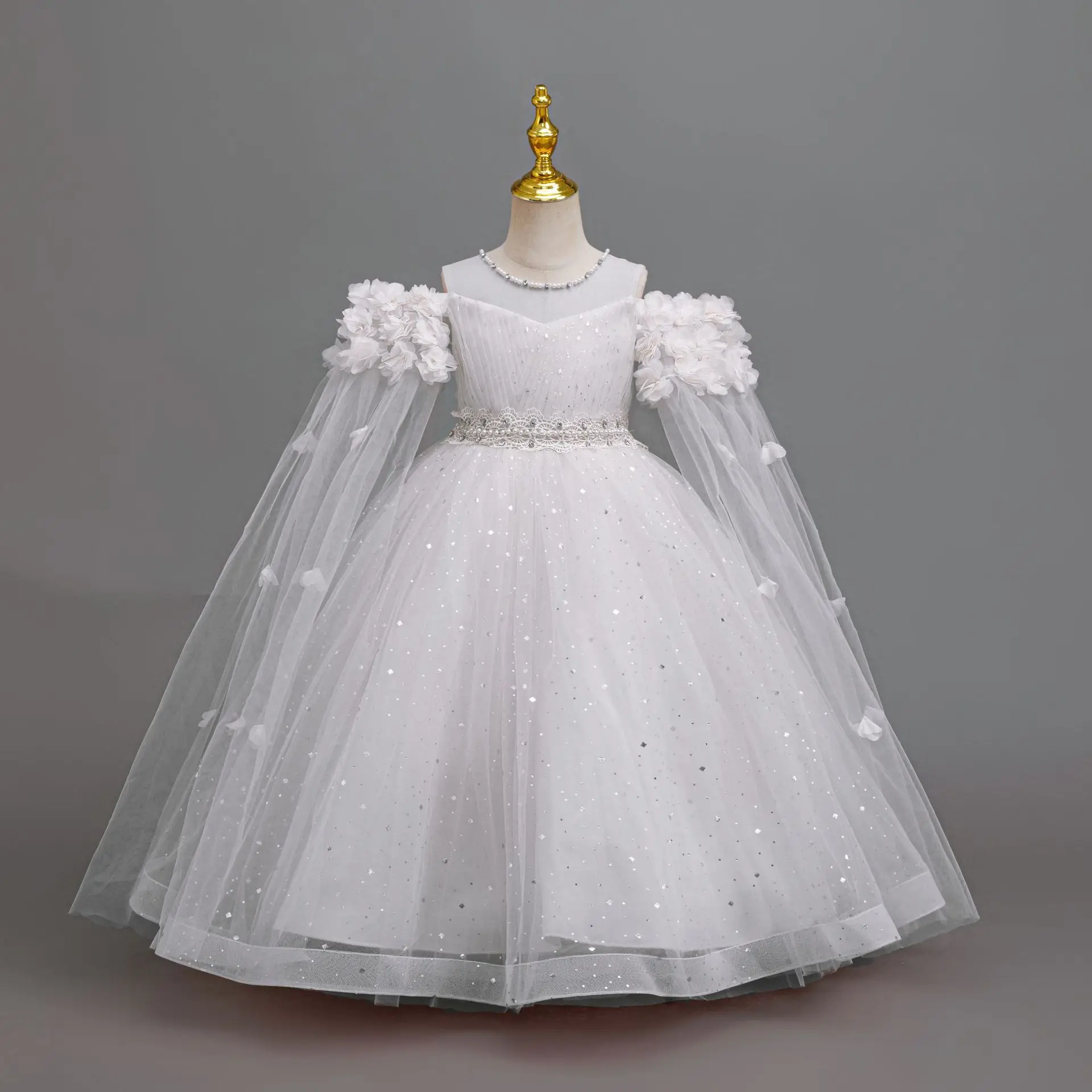 New Piano Girls' Elegant Wedding Dress Flower Girl Ceremonial Party Dresses Kid Clothes 4 to 12T