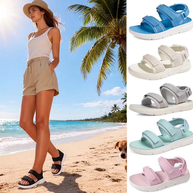 

2026 Summer Women's Magic Tape Sandals Trendy Outdoor Beach Shoes Casual Adjustable Strap Sandals Fashion Daily Footwear Teens