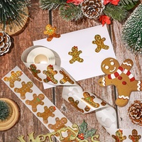 500pcs Christmas Glittery Golden & Gingerbread for Man Stickers Roll | For Gift Wrapping, Cards, Envelopes & Party Decorations