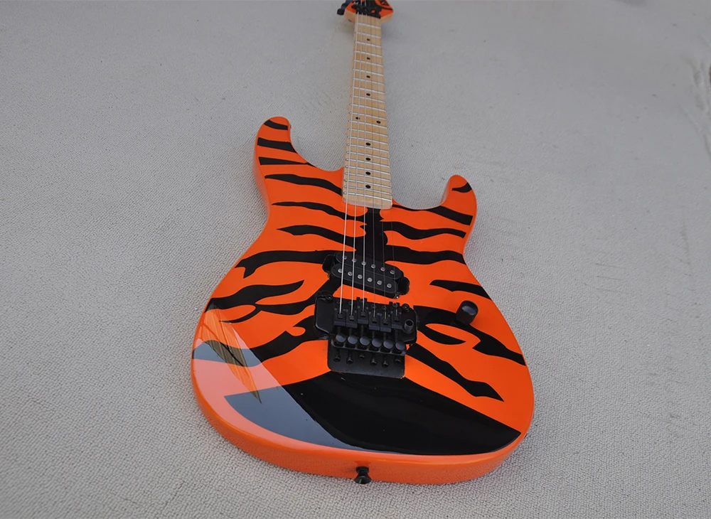 Orange Electric Guitar with Tremolo Bar,22 Frets, Maple Fretboard,Customizable