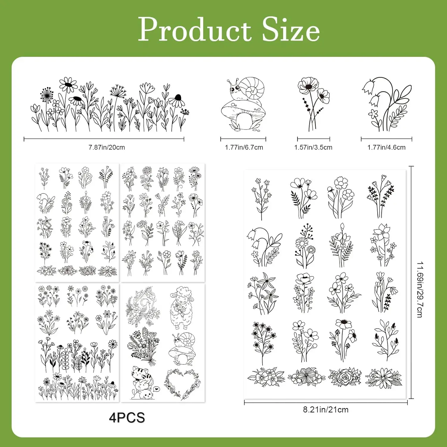 Self-Adhesive Embroidery Kit, Water Soluble Stabilizer Sheets with Pre-printed Black & White Floral, Animals Patterns