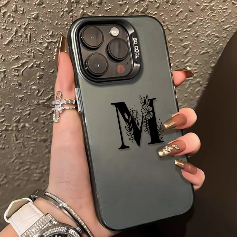 Para iPhone 16 15 14 13 12 11 Pro Max funda con patrón de letra M de flores para iPhone XS Max XR X 7 8 Plus 16E cubierta IMD a prueba de golpes