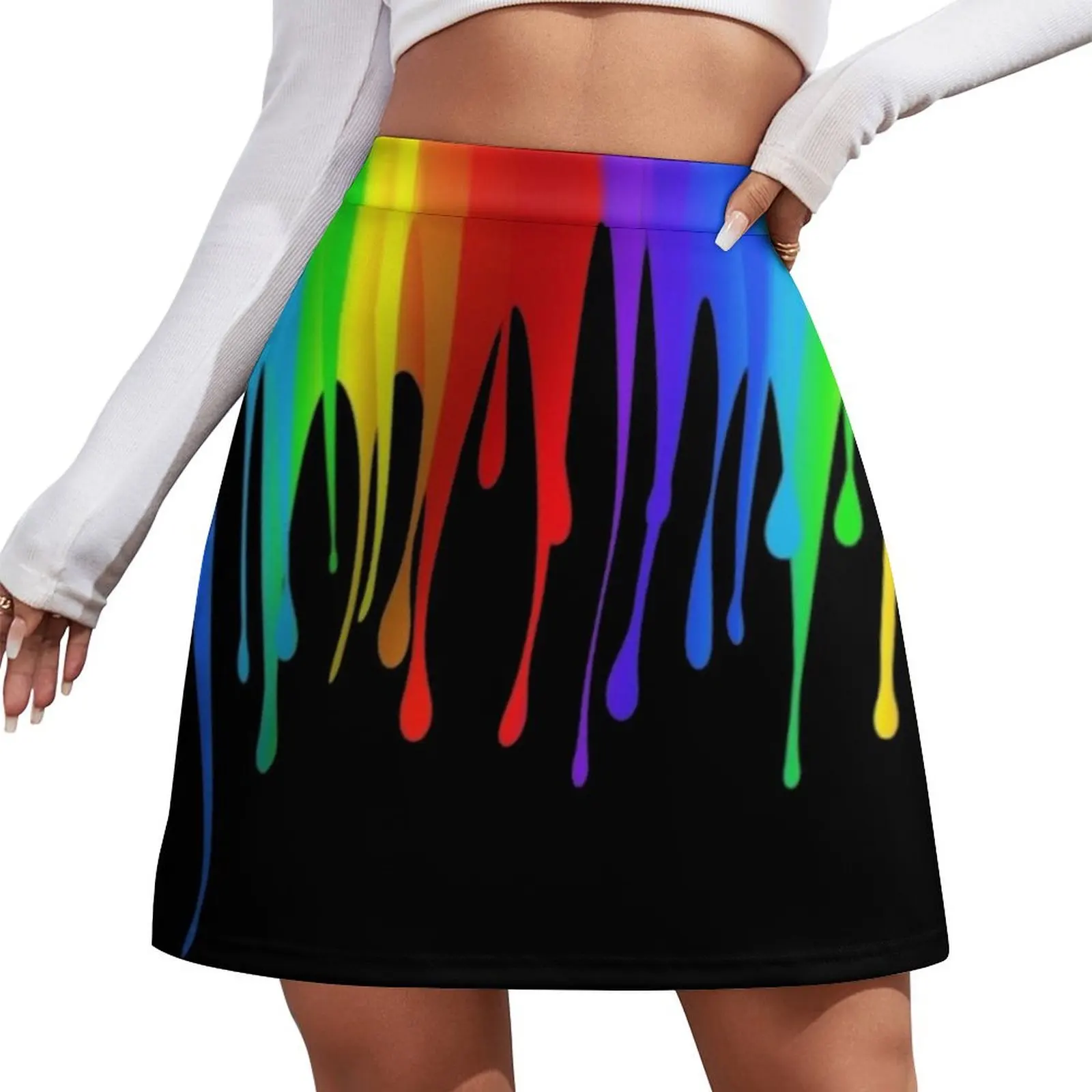 

Rainbow Drip (Black BG) Mini Skirt japanese fashion skirts for woman elegant skirts for women Women's summer dress