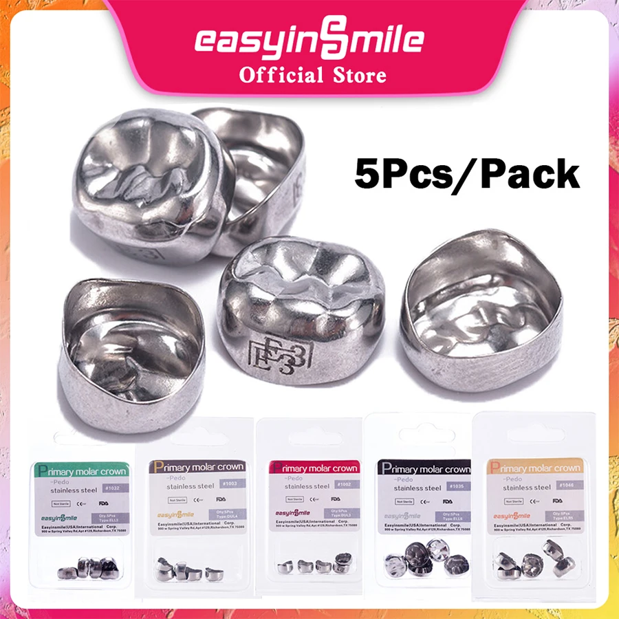 5pc Dental Temporary Crowns E3 E4 E5 D3 D4 D5 Preformed Stainless Steel Pediatric 1st 2nd Molar Crown Refill Kit Dentistry