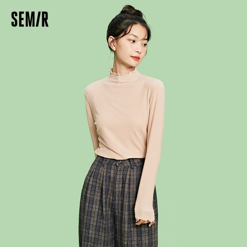 Semir Underwear Sweater Women Top Basic Solid Winter Half High Collar With Long Sleeve Brushed Knitwear Sweater