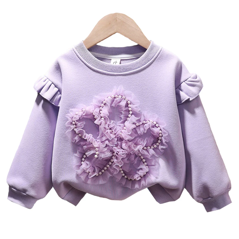 Autumn Winter Jacket Thin Fleece Warm 0-6 Year Old Korean Girls Fashion Flower Leisure Sports Wear Coat Top 2023 New Child Wear