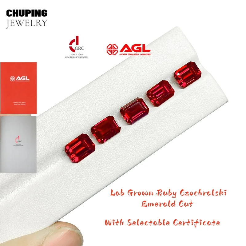 

Top Emerald Cut Lab Grown Ruby Czochralski With AGL Certificate Synthetic Cultivate Ruby Loose Gemstone For Rings Jewelry Making