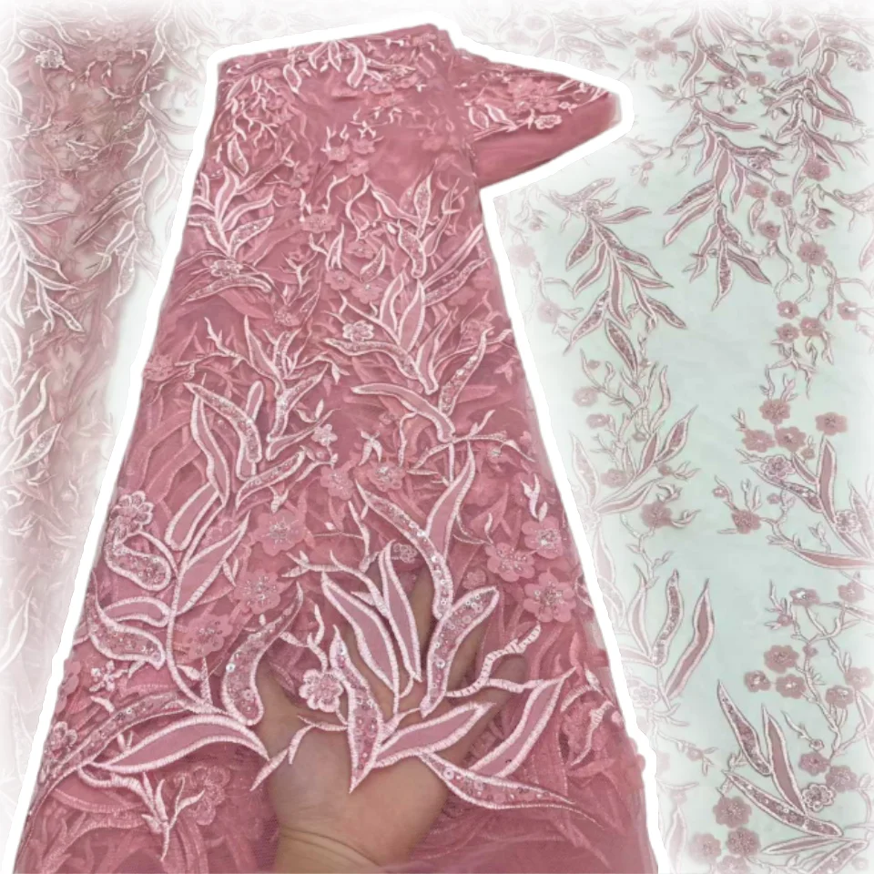 

Роскошный синий 2025 г., высококачественная французская тюлевая сетчатая ткань с блестками, африканская кружевная ткань, 5 ярдов для нигерийского свадебного платья CC1598