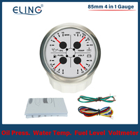 ELING Newest 85mm 4 in 1 Gauge 0-150PSI Oil Pressure Water Temp Fuel Level 8-16V Voltmeter with Light Alarm for RV Car Boat