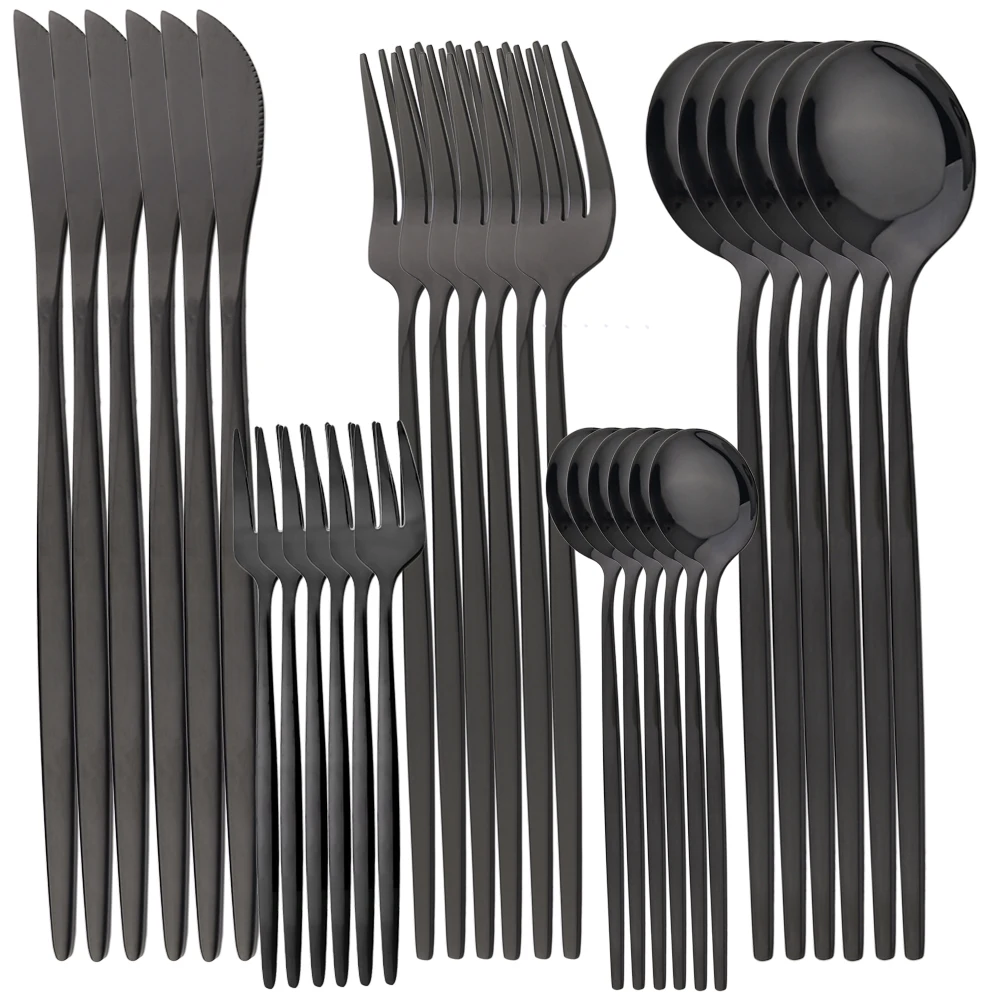 

Zoseil 30Pcs Tableware Sets Black Stainless Steel Dinnerwrae Knife Forks Spoons Mirror Faltware Set Kitchen Dinner Silverware