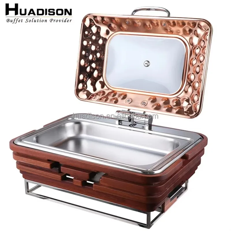 Huadison Catering Equipment Rose Gold Food Warmer Buffet Stove 9 Liters Chafing Dish Buffet Set For Sale