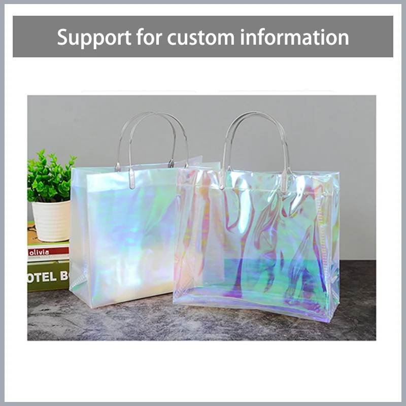 10 PCS PVC Gift Bags Clear Reusable Rainbow Color Gift Portable Frosted Bags Wedding Holiday Party Bags Custom Logo