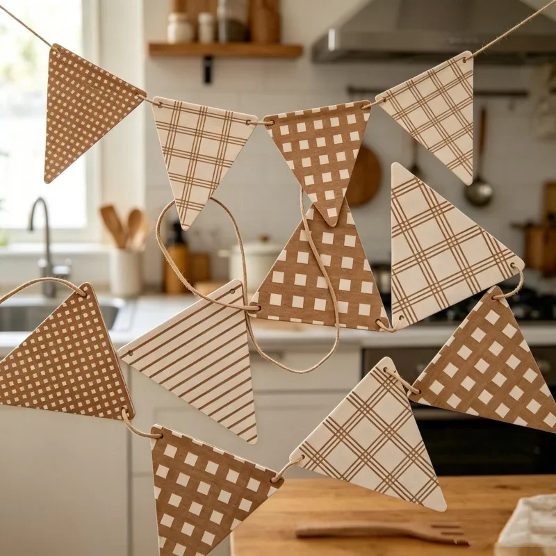 Home Decor Colorful Pennant Flags With Ribbon Wooden Frame Design Birthday Gathering Children Room Shooting Background Props