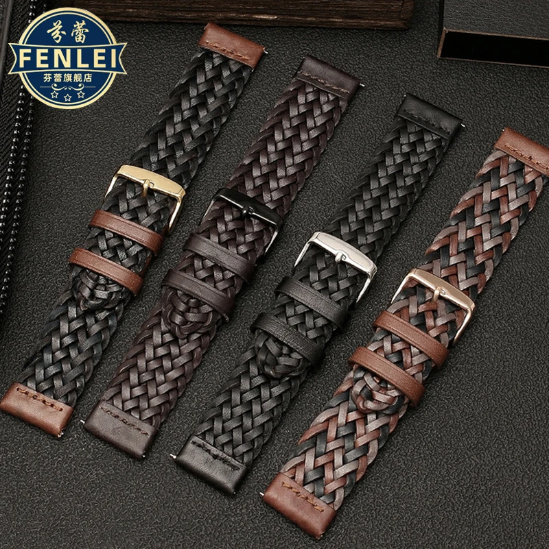 20 22mm Quick Release For Fossil Bulgari Huawei Armani Smart Braided Leather Watch Strap Men Women Universal Woven Watch band