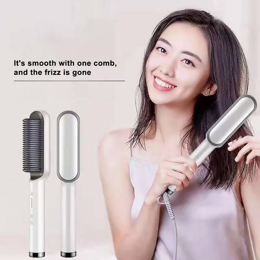 Hair Straightener 45W Heating Hair Curler Anti-scalded Portable Hairstyling Brush Tool, Red